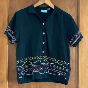 Multicolored Button Up Stitched Tee